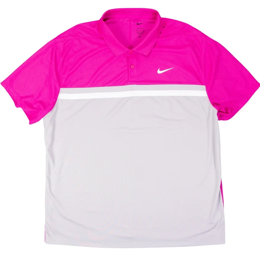 Lot of 2 Nike Mens 2XL Dri-Fit Golf Polo Shirts Pink Grey Teal Navy Colorblock